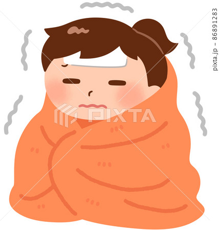 毛布にくるまって震える女の子 毛布にくるまって震える女の子 86891283