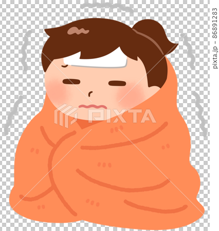 毛布にくるまって震える女の子 毛布にくるまって震える女の子 86891283