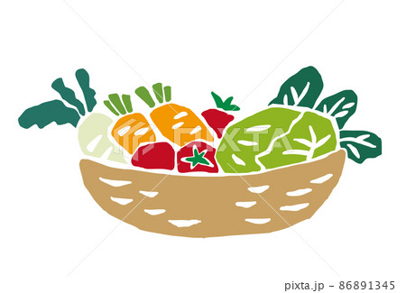 野菜のかご盛り レトロなイラストセット 野菜のかご盛り レトロなイラストセット 86891345