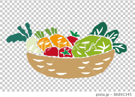 野菜のかご盛り レトロなイラストセット 野菜のかご盛り レトロなイラストセット 86891345