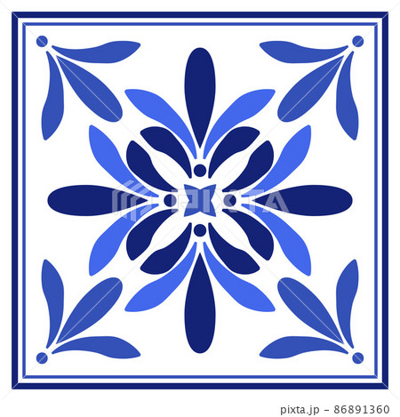 Azulejos portuguese traditional ornamental tile, blue and white pattern Azulejos portuguese traditional ornamental tile, blue and white pattern 86891360