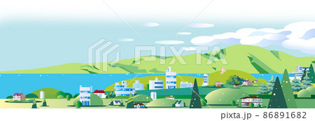 山や海や街の広々とした風景イラストのイラスト素材 8616