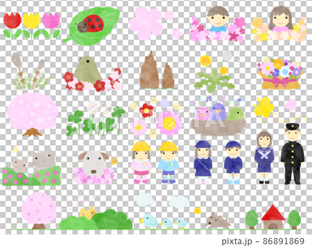 春の素材　水彩風 86891869