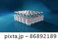 Coronavirus vaccine: covid-19 vaccine bottles. 3D rendering vaccine for injection to prevent coronavirus covid-19. Product vaccine bottle syringe concept a dose for people. 86892189