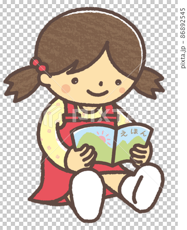 1人で座って絵本を読む女の子(右向き) 1人で座って絵本を読む女の子(右向き) 86892545