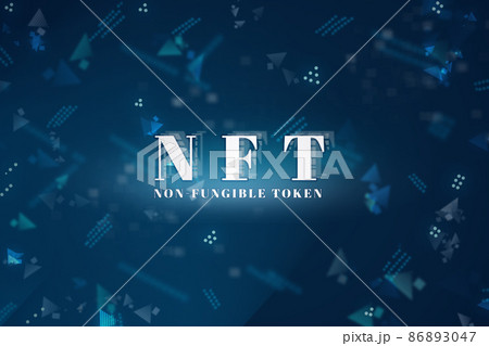 NFT. Metaverse. Neon blue text on black. 86893047