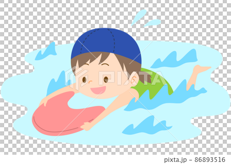 ビート板で泳ぐ女の子 水泳帽つき 86893516