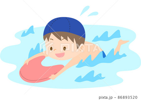 ビート板で泳ぐ男の子 水泳帽つき 86893520
