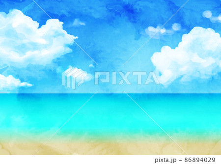 青空と海の水彩イラスト背景 リゾート 夏 旅行 ビーチ のイラスト素材