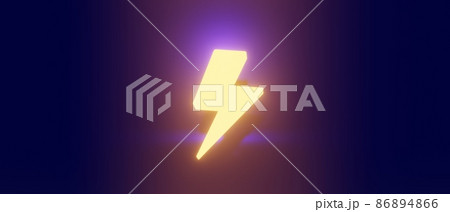 3Dレンダリング)ダーク背景に光る雷マーク アイコン 電力、電気、電池、充電のコンセプト 横長バナー 3Dレンダリング)ダーク背景に光る雷マーク アイコン 電力、電気、電池、充電のコンセプト 横長バナー 86894866