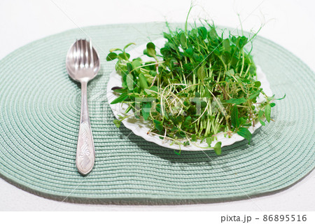 Various microgreens in a plate. Healthy eating. 86895516
