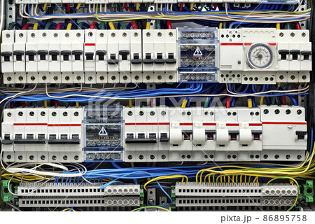 electrical panel with fuses closeup 86895758