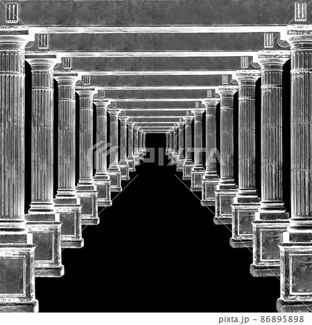 Antique stone arch enfilade isolated on black 86895898