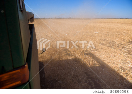 Aerial Agriculture. Wheat harvesting in the autumn. 86896598