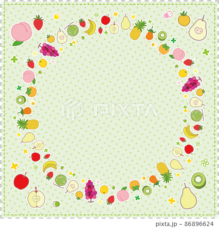 果物のフレーム 円形 1 背景 ドット柄 パステルグリーン 3 ステッチ 86896624