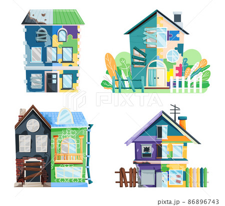 Home renovation, old house before and after repair. New and old suburban cottage. Remodel building 86896743