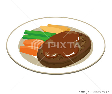 皿に盛られたハンバーグ 皿に盛られたハンバーグ 86897947