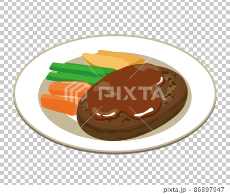 皿に盛られたハンバーグ 皿に盛られたハンバーグ 86897947