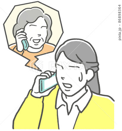 電話で母親から世間話を聞かされ、困る娘 86898364