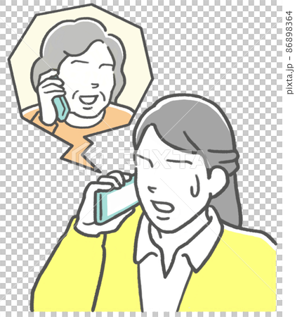 電話で母親から世間話を聞かされ、困る娘 86898364