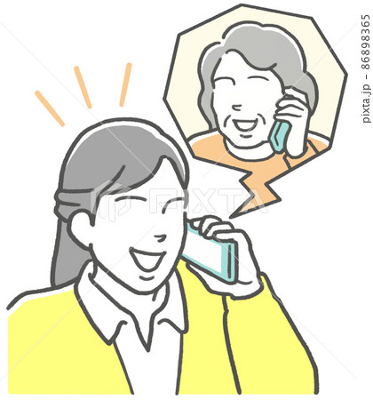 母親と仲良く楽しそうに電話をする娘 86898365