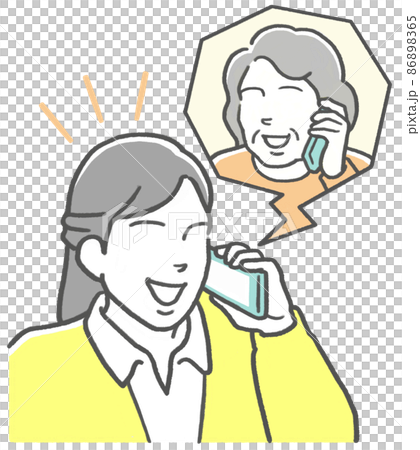 母親と仲良く楽しそうに電話をする娘 86898365