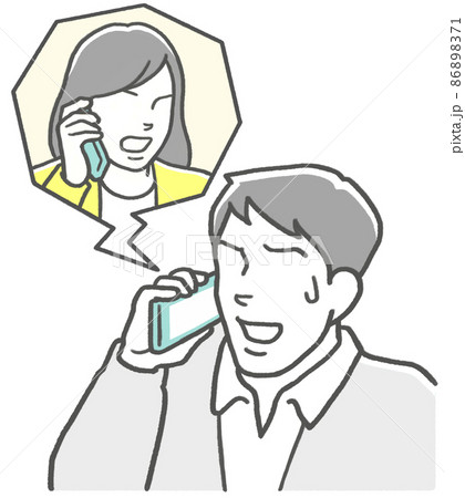 電話で妻に怒られ、焦る夫 86898371