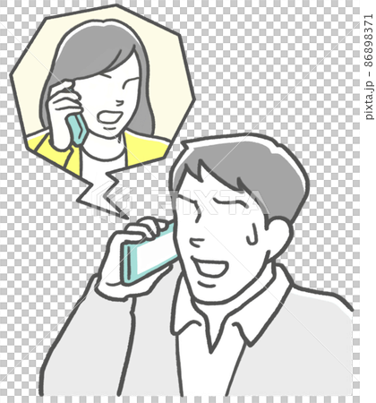 電話で妻に怒られ、焦る夫 86898371