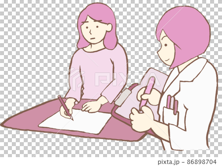 一名婦女接受臨床心理學家抑鬱症心理測試的插圖 簡單 86898704