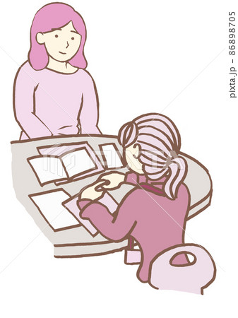 うつ病　障害福祉課で障害福祉制度の説明を受ける女性のイラスト　シンプル 86898705