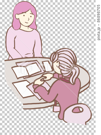 うつ病　障害福祉課で障害福祉制度の説明を受ける女性のイラスト　シンプル 86898705
