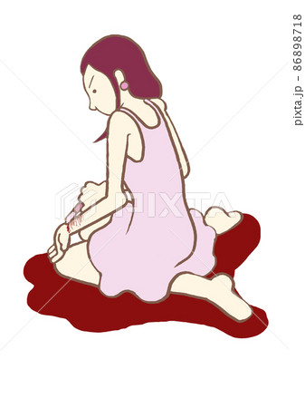 パーソナリティ障害 カッターでリストカットする女性のイラスト シンプル 血まみれのイラスト素材