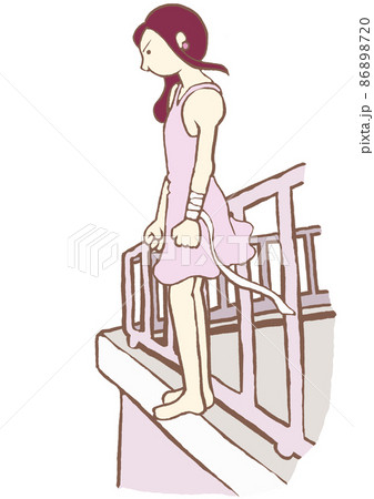 パーソナリティ障害　ビルから飛び降りようとする女性のイラスト　シンプル 86898720