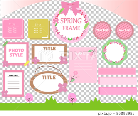 Spring frame heading set cute cherry blossom vector 86898983