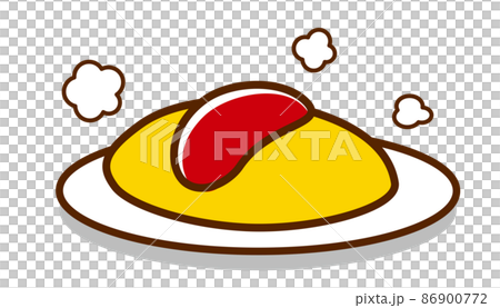 出来立てホカホカの昔ながらのオムライスのイラスト 86900772