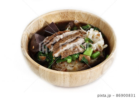 Duck noodle in soup of Asia food isolated white background 86900831