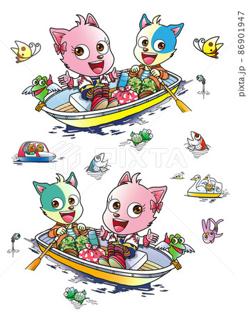イヌ キャラクター 春 ボート デートのイラスト素材