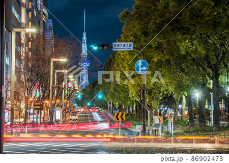 《愛知県》名古屋都市風景 久屋大通からテレビ塔夜景 《愛知県》名古屋都市風景 久屋大通からテレビ塔夜景 86902473