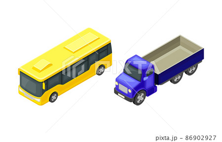 High Sided Truck or Lorry and Bus as Motor Vehicle and Urban Transport Isometric Vector Illustration Set 86902927