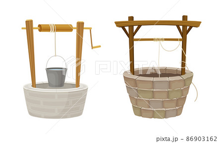 Well as Stone Structure in the Ground for Accessing Water Vector Illustration Set 86903162