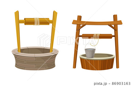 Well as Stone Structure in the Ground for Accessing Water Vector Illustration Set 86903163