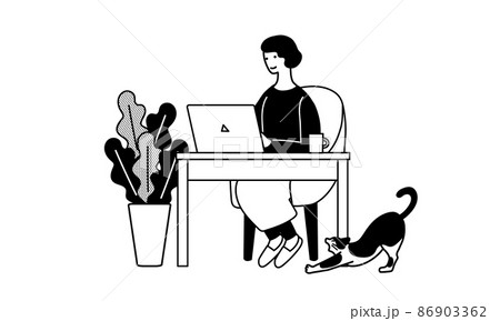 パソコンをする女性のシンプルなイラスト パソコンをする女性のシンプルなイラスト 86903362