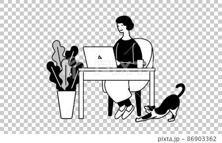 パソコンをする女性のシンプルなイラスト パソコンをする女性のシンプルなイラスト 86903362