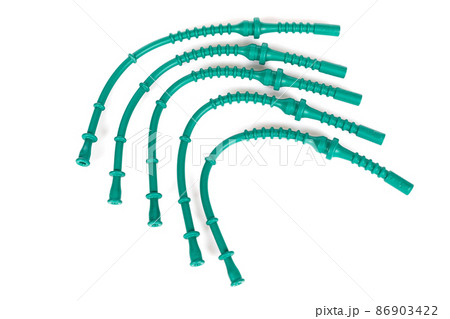 set of green silicone wires for gardening equipment on a white isolated background set of green silicone wires for gardening equipment on a white isolated background 86903422