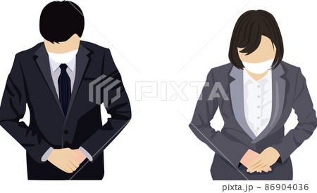 お辞儀 スーツの男女 白マスク着用 86904036