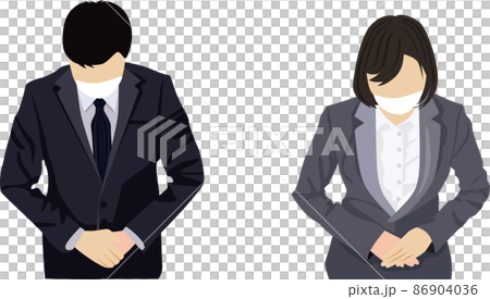 お辞儀 スーツの男女 白マスク着用 86904036