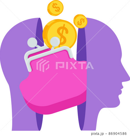Human head with a wallet. Financial thinking. Budget, financial problems. 86904586