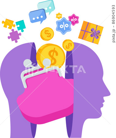 Human head with a wallet. Financial thinking. Budget, financial problems. 86904593