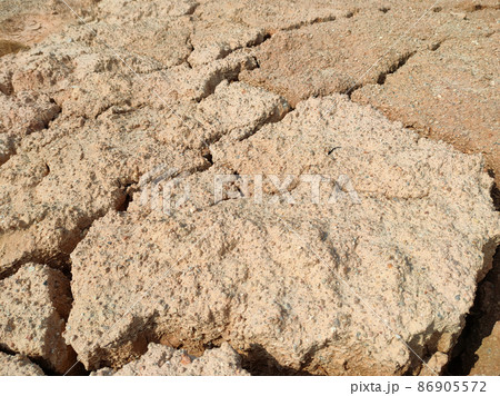 The muddy ground that previously contained water has cracked due to hot weather and drought. All the water content has been evaporated by heat The muddy ground that previously contained water has cracked due to hot weather and drought. All the water content has been evaporated by heat 86905572