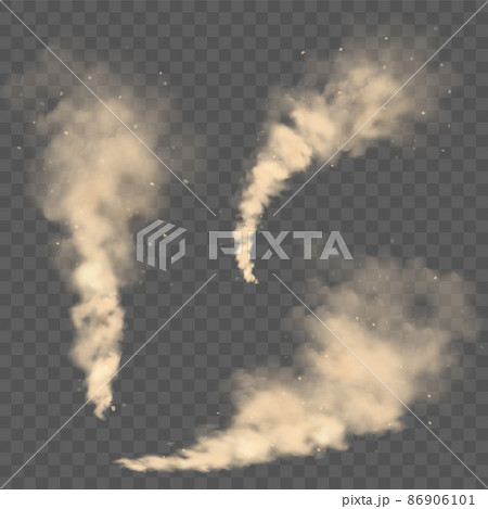 Realistic dust clouds. Road sand storm. Polluted dirty brown air with dirt particles, smog. Air Realistic dust clouds. Road sand storm. Polluted dirty brown air with dirt particles, smog. Air 86906101